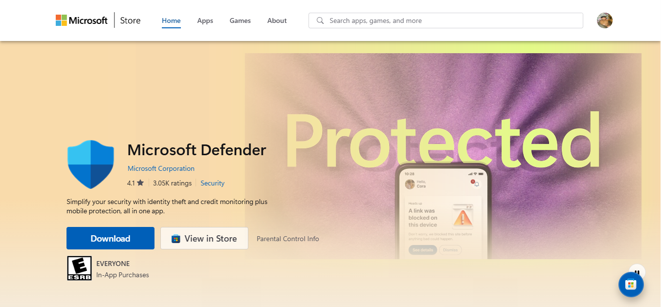 Microsoft Defender Antivirus on MS Store