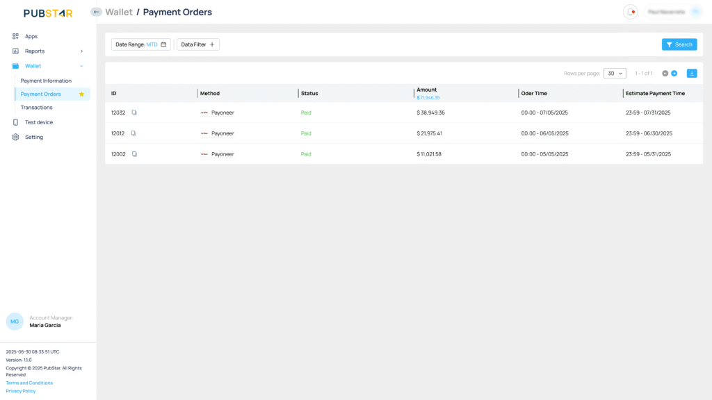 Payment Order pubstar